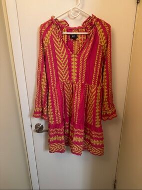 Maeve by Anthropology Vibrant  Pink & Yellow Patterned Boho Dress